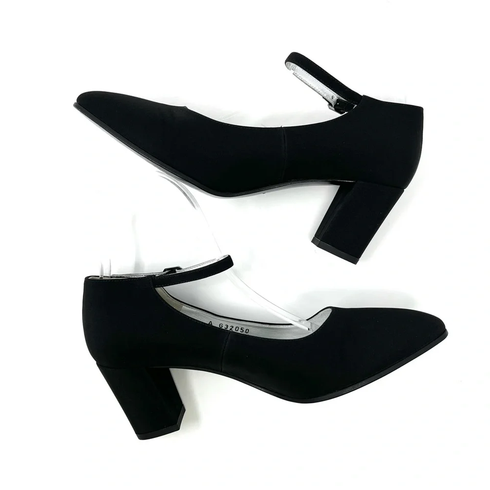 Chanel Black Satin Silver CC Logo Mary Jane Janes High Heels Pumps 37 6 6.5
